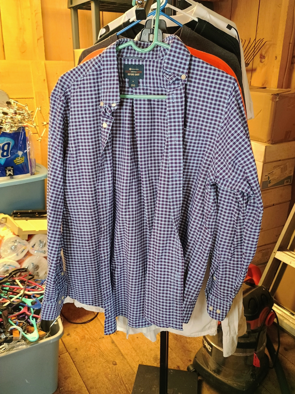 Oxford Blue and White Gingham Lightweight Shirt Jacket Bin 32